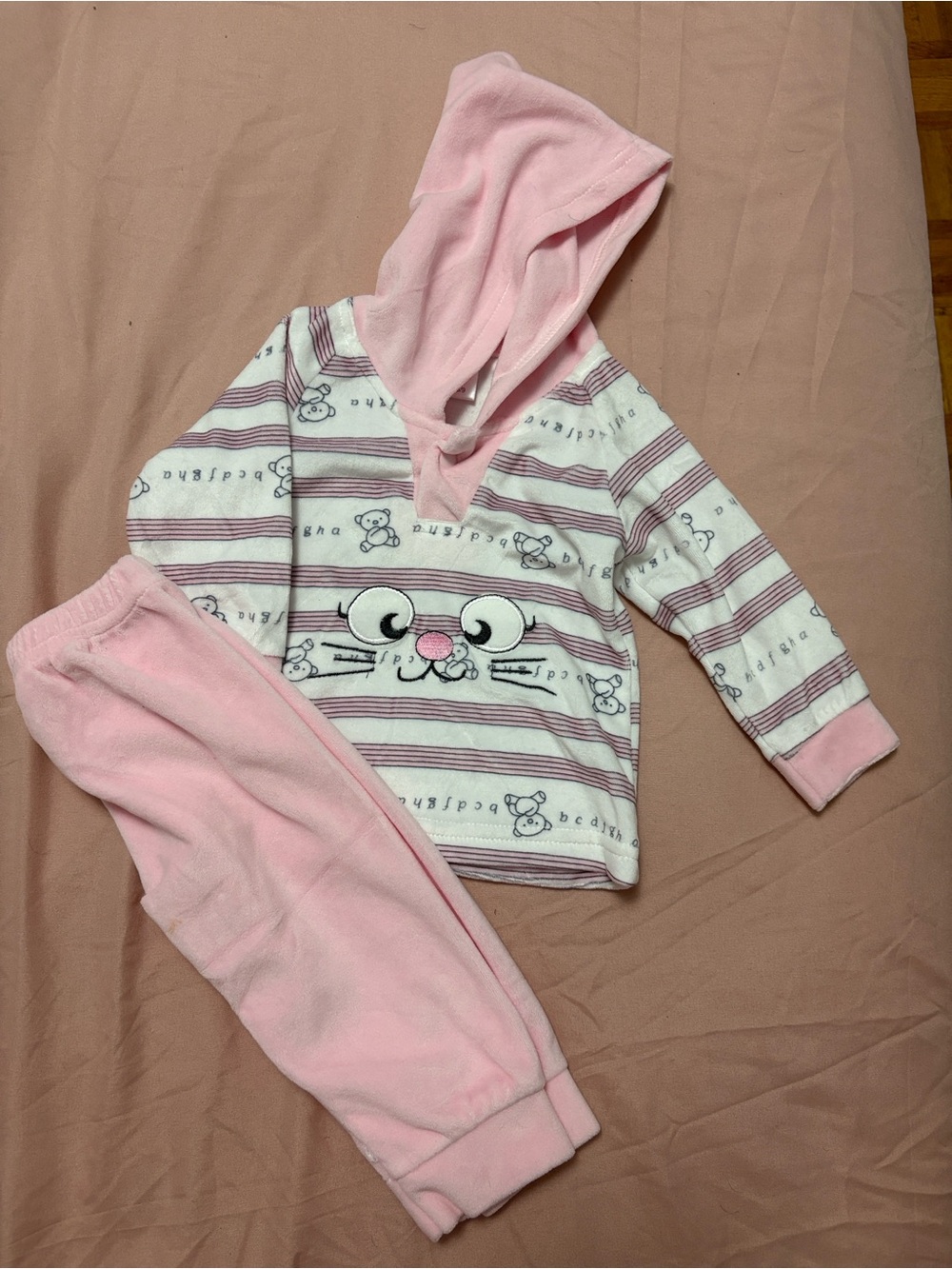 Cozy Pink Striped Hooded Kids Pajama Set with Bunny Motif